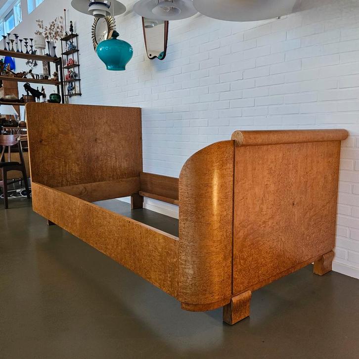 Art Deco Bed - Birdseye Esdoorn - 100x190cm vintage, Huis en Inrichting, Slaapkamer | Bedden, Zo goed als nieuw, Eenpersoons, 100 cm