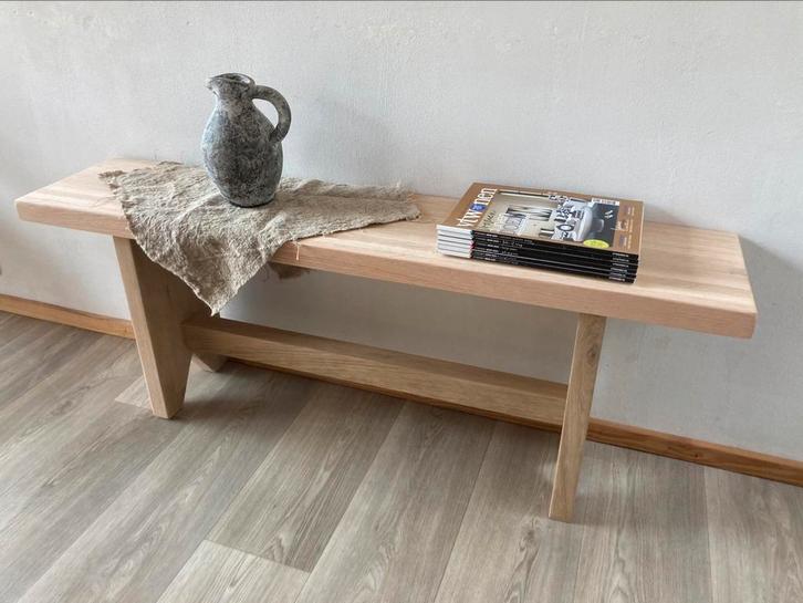 Nieuw gemaakte bank - sidetable - EIKEN-122 cm, Huis en Inrichting, Tafels | Sidetables, Nieuw, 25 tot 50 cm, 100 tot 150 cm, Rechthoekig