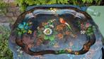 Vintage Dienblad met Vogel en Bloemen, Ophalen of Verzenden, Gebruikt, Ovaal, Metaal