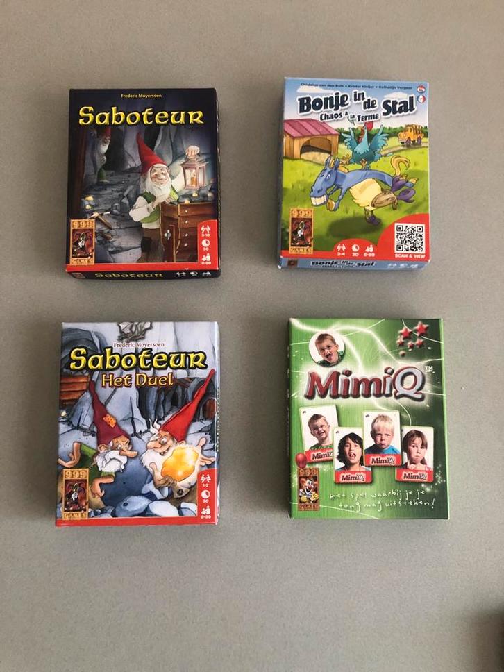999 games  : Saboteur, Bonje in de Stal, MimiQ, Hobby en Vrije tijd, Gezelschapsspellen | Kaartspellen, Zo goed als nieuw, Een of twee spelers
