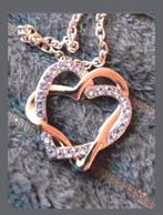 Ketting dubbel hart amethist steentjes, Sieraden, Tassen en Uiterlijk, Kettingen, Verzenden, Nieuw, Zilver, Met hanger