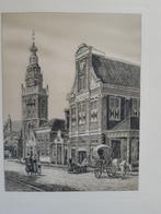 Ets van Eugène Rensburg van kerk/dorpsgezicht Monnikendam, Antiek en Kunst, Kunst | Etsen en Gravures, Ophalen of Verzenden