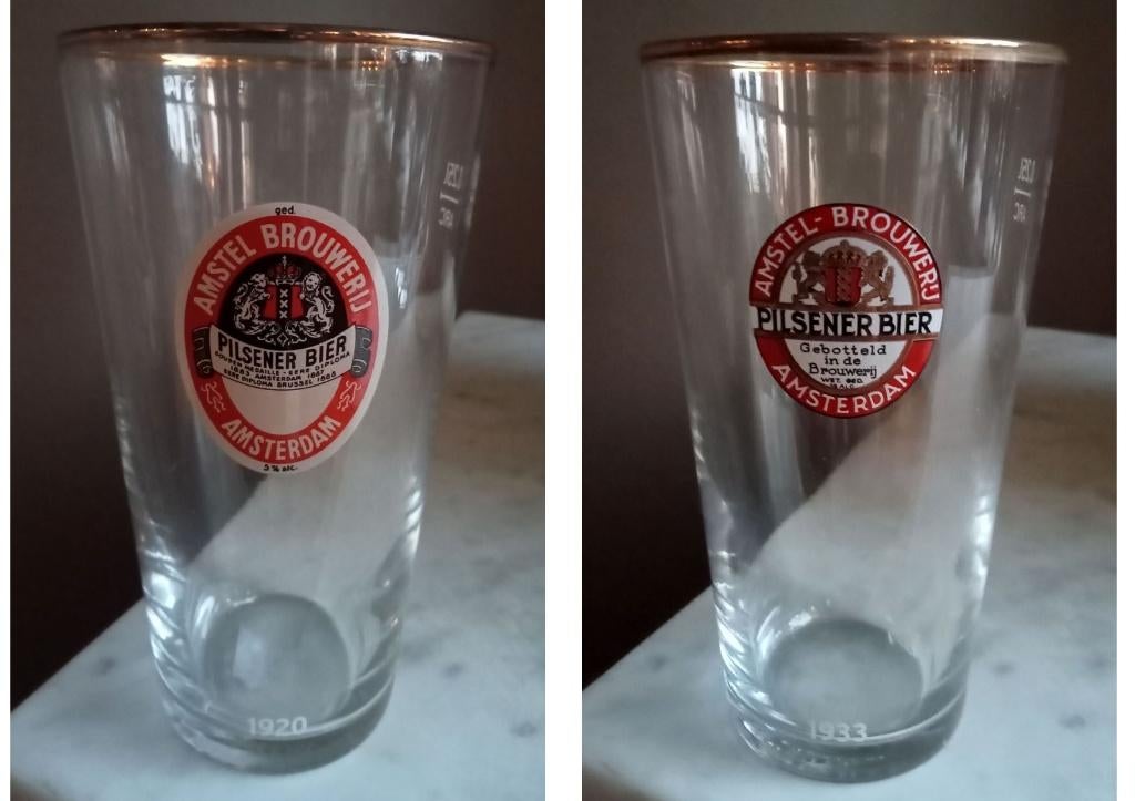 2 Vintage Amstel Bier glazen, Ophalen of Verzenden, Zo goed als nieuw, Glas of Glazen, Amstel