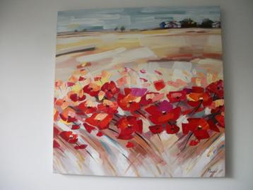 Schilderij Bloemen - Rood Beige - 70 x 70 - Nieuw beschikbaar voor biedingen