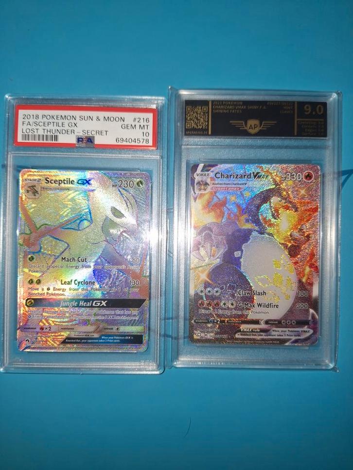 Pokemon Kaarten: Sceptile GX & Charizard VMAX psa 10 shiny, Hobby en Vrije tijd, Verzamelkaartspellen | Pokémon, Nieuw, Meerdere kaarten