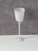 Waxinelichthouder mat glas op voet met bloem print, Overige materialen, Wit, Ophalen of Verzenden, Zo goed als nieuw
