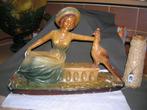 art-deco beeld vrouw met pauw Arnova 309 schouwstuk, Antiek en Kunst, Ophalen of Verzenden