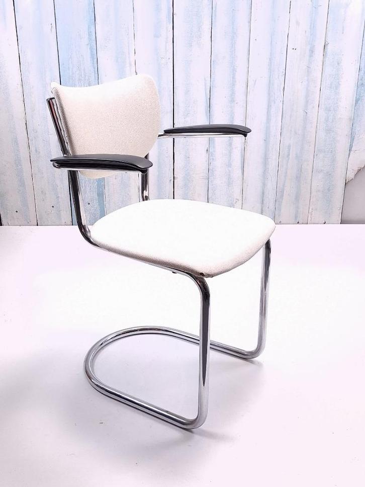 Gispen De Wit 3011 - Originele vintage eetkamerstoel, Huis en Inrichting, Stoelen, Gebruikt, Eén, Kunststof, Leer, Metaal, Stof