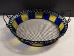Zeer decoratieve blauw/gele mand met draadgazen bodem., Overige materialen, Schaal, Rond, Nieuw