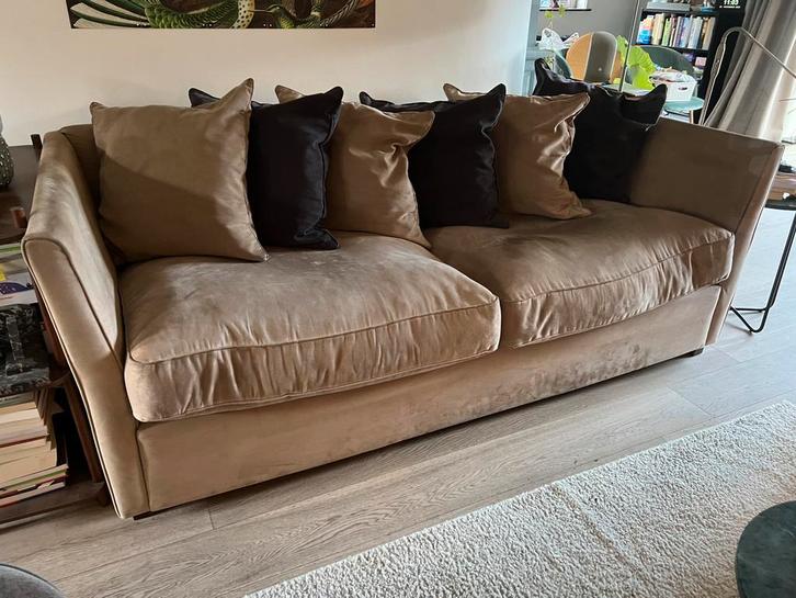 Bank alcantara beige/zand, Huis en Inrichting, Banken | Complete zithoeken, Gebruikt, Ophalen