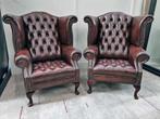 Prachtige Set (2) antiek bruin Chesterfield Wing Oorfauteuil, Eenpersoons, Chesterfield, Nieuw, Ophalen of Verzenden