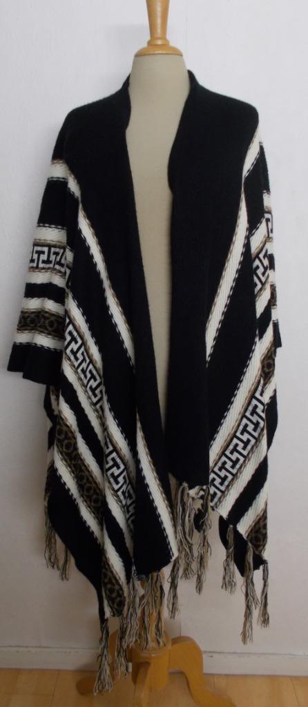 Peru/Inca/Aztec look wol mix zwart poncho/vest! L/XL, Kleding | Dames, Truien en Vesten, Zo goed als nieuw, Maat 46/48 (XL) of groter