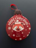 Kerstbal blik rood wit met vos merry christmes, Diversen, Kerst, Nieuw, Ophalen of Verzenden