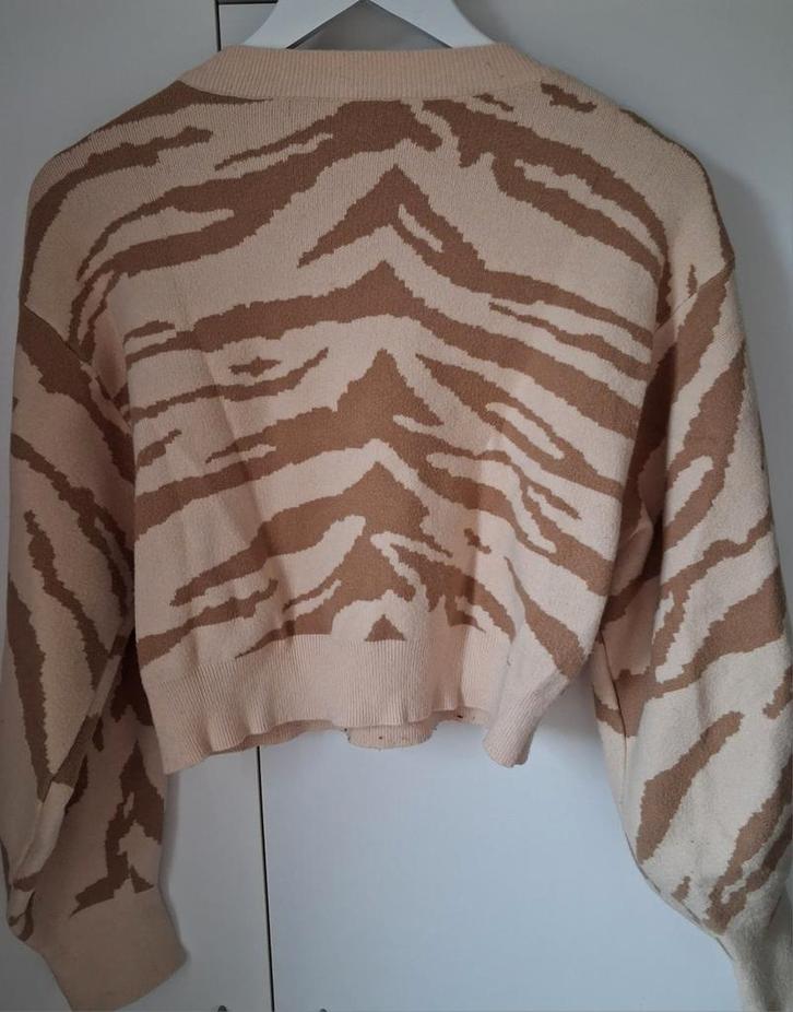 korte trui crop sweater Loavies zebra print S/M bruin beige, Kleding | Dames, Truien en Vesten, Zo goed als nieuw, Maat 36 (S)