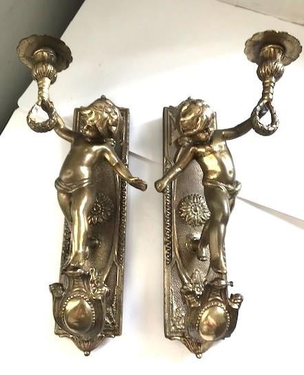 Wandkandelaars brons putti engel cherubijn antiek ✨😍🤗👌, Antiek en Kunst, Ophalen of Verzenden, Brons