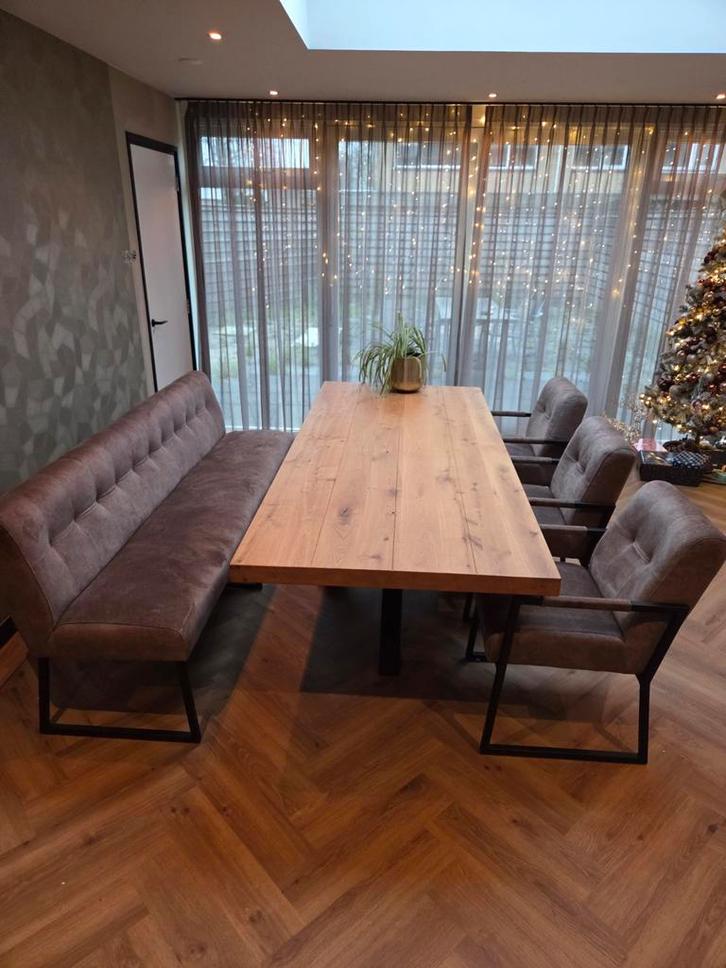 Eettafel met 3 stoelen en zitbank - Zo goed als nieuw!, Huis en Inrichting, Complete eetkamers, Gebruikt, Minder dan 4 stoelen