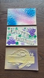 Paasgroeten, Nieuwjaar. 3 reliëfkaarten. Bloemen 1907, Verzamelen, Ophalen of Verzenden, Voor 1920