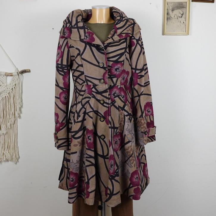 Didi bloemen patroon wol mix jas fit & flare skater M, Kleding | Dames, Jassen | Winter, Zo goed als nieuw, Maat 38/40 (M), Verzenden