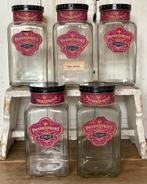 Brocante oude glazen snoeppot met etiket, Antiek en Kunst, Ophalen of Verzenden