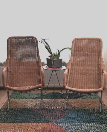 2 vintage design fauteuils Dirk van Sliedrecht/Jonkers rotan beschikbaar voor biedingen