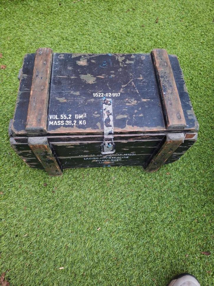 Oude Munitiekist - Stoere Opbergkist, Huis en Inrichting, Woonaccessoires | Kisten, Gebruikt, Minder dan 50 cm, Minder dan 50 cm
