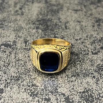 14 karaat gouden ring prachtig model blauw steen beschikbaar voor biedingen