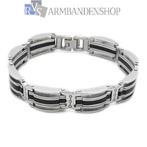 RVS heren armband met zwarte inleg 21 cm., Verzenden, Nieuw, Zwart, Staal