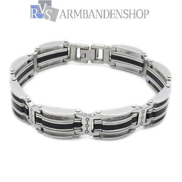 RVS heren armband met zwarte inleg 21 cm. beschikbaar voor biedingen