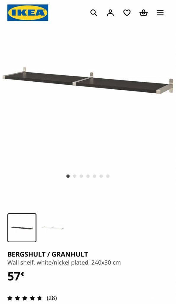 BERGSHULT / GRANHULT Wandplanken / Wall shelf 240x30 cm, Huis en Inrichting, Woonaccessoires | Wandplanken en Boekenplanken, Zo goed als nieuw