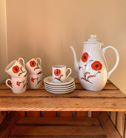 Avon koffieservies espresso klaproos vintage retro, Antiek en Kunst, Antiek | Servies compleet, Verzenden
