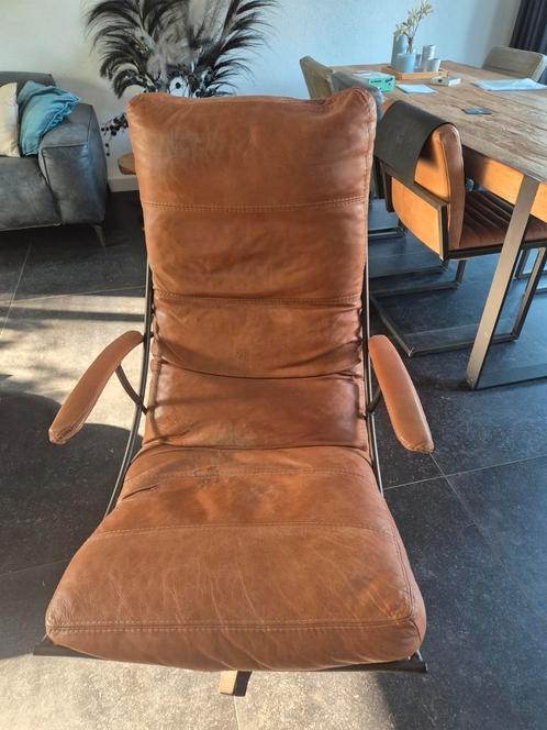 Leren fauteuil camelkleur, Huis en Inrichting, Fauteuils, Gebruikt, Ophalen