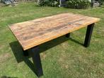 Doorleefde eettafel ijzere poten, Gebruikt, Vijf personen of meer, Rechthoekig, 50 tot 100 cm