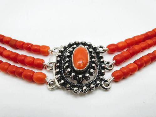 Bloedkoralen ketting met zilveren slot, 38 cm, Sieraden, Tassen en Uiterlijk, Antieke sieraden, Ketting, Overige materialen, Verzenden