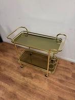 Vintage Hollywood Regency barcart / trolley goud & glas, Huis en Inrichting, Tafels | Sidetables, Ophalen, Gebruikt, 50 tot 100 cm