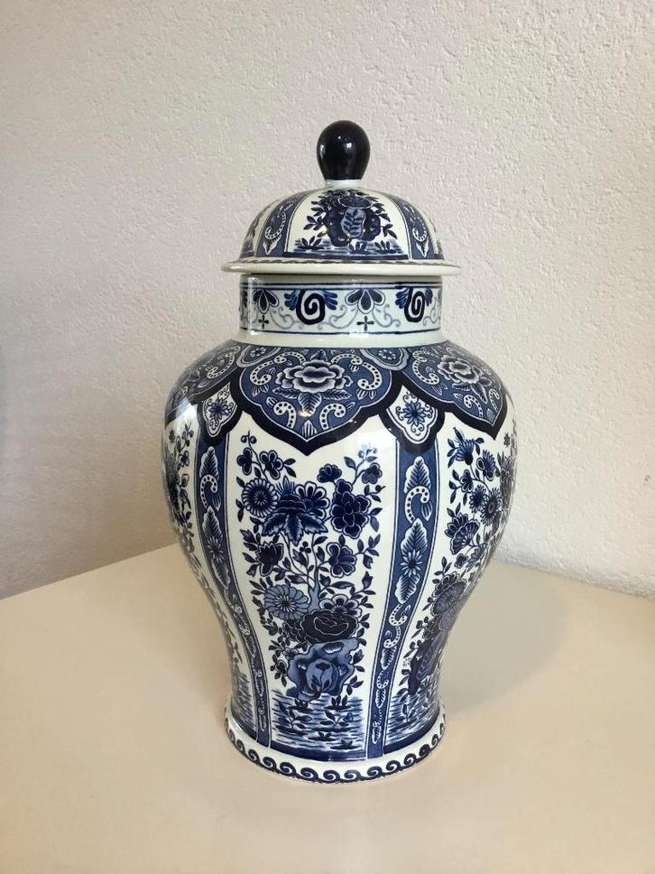 vintage Delfts blauwe dekselvaas Boch 32 cm incl. deksel, Antiek en Kunst, Antiek | Vazen, Ophalen of Verzenden