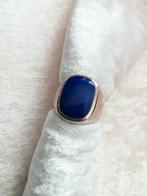Mooie Robuuste Zilveren Ring met Blauwe Steen - maat 21 3/4, Sieraden, Tassen en Uiterlijk, Antieke sieraden, Verzenden, Zilver