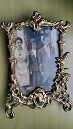 Antiek Art Nouveau Messing fotolijst met koperen standaard., Ophalen of Verzenden