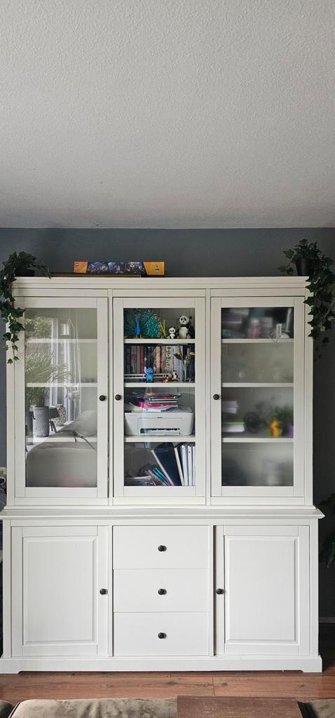 Witte Kast met Glazen Deuren, Huis en Inrichting, Kasten | Buffetkasten, Gebruikt, 200 cm of meer, 150 tot 200 cm, 25 tot 50 cm