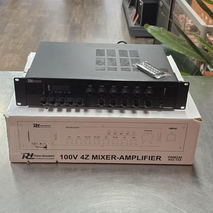 Power Dynamics PRM240 100V 4-Zone Mixer / Amplifier | Nieuws, Auto diversen, Autospeakers, Zo goed als nieuw