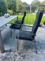 6 RVS tuinstoelen, verstelbare rugleuning met tuinkussens, Tuin en Terras, Tuinsets en Loungesets, Ophalen, Gebruikt, 6 zitplaatsen