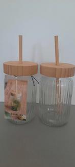 Set van 2 Mason Jars met Bamboe Deksel, Ophalen of Verzenden, Zo goed als nieuw, Frisdrankglas