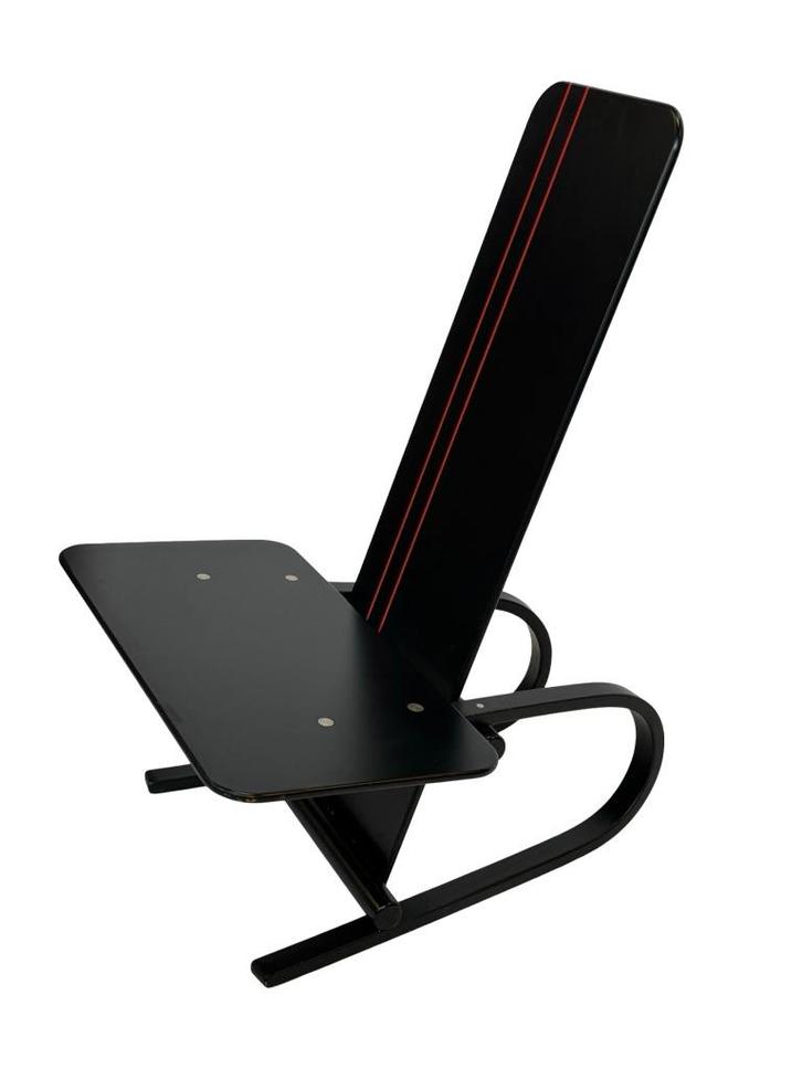 Vintage Deense postmoderne Andreas Hansen multiplex fauteuil, Huis en Inrichting, Fauteuils, Gebruikt, Hout, Metaal, 50 tot 75 cm