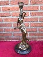 bronzen prachtbeeld/kandelaar, jongedame, art-nouveau stijl, Antiek en Kunst, Ophalen of Verzenden