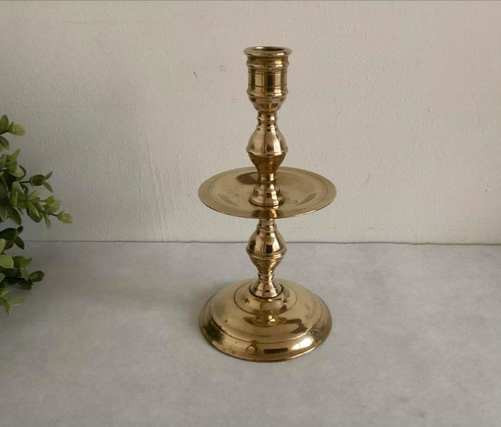 Vintage messing / koperen kandelaar 19 cm hoog, Huis en Inrichting, Woonaccessoires | Kandelaars en Kaarsen, Gebruikt, Kandelaar