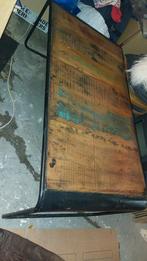 Salontafel industrieel design hout met ijzer, Huis en Inrichting, Tafels | Salontafels, Ophalen, 100 tot 150 cm, 50 tot 100 cm