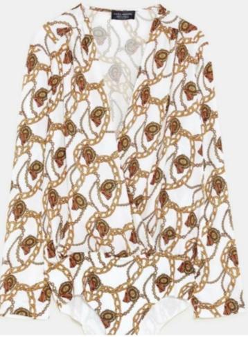 ZARA 38 White chain print bodysuit satin blouse CHCS beschikbaar voor biedingen