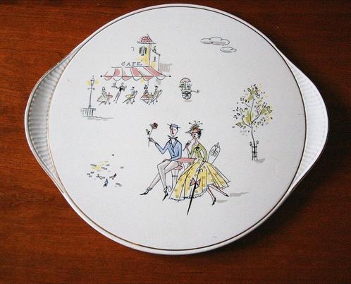 Vintage serveerschaal / dienblad keramiek / Parijs jaren 50, Verzamelen, Retro, Huis en Inrichting, Ophalen