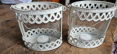 2  gezellige ovale brocante windlichten, Huis en Inrichting, Woonaccessoires | Kandelaars en Kaarsen, Zo goed als nieuw, Minder dan 25 cm