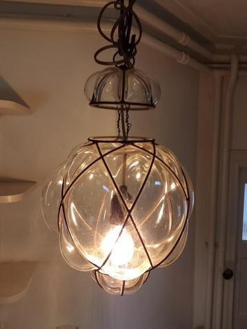 Vintage, Venetiaanse hanglamp van glas en staaldraad beschikbaar voor biedingen
