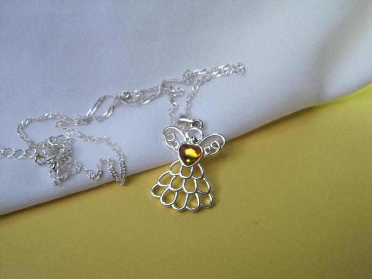 Kettinghanger Avon kerst engel geel oranje cabochon, Diversen, Kerst, Zo goed als nieuw, Verzenden